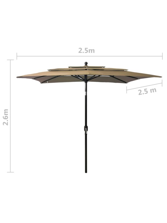 3-tasoinen aurinkovarjo alumiinitanko harmaanruskea 2,5x2,5 m