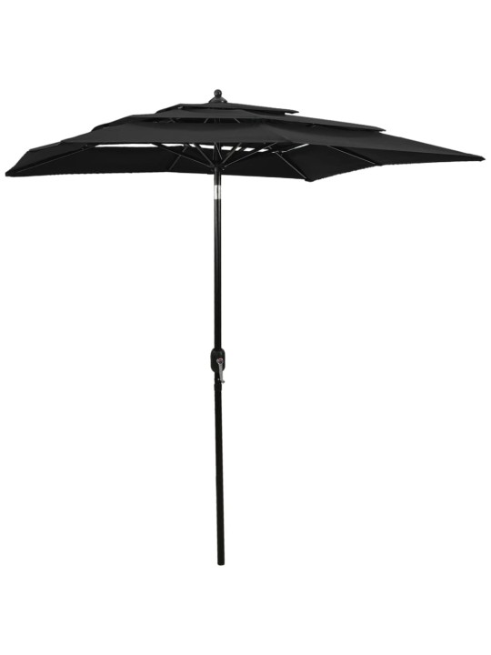 3-tasoinen aurinkovarjo alumiinitanko musta 2x2 m