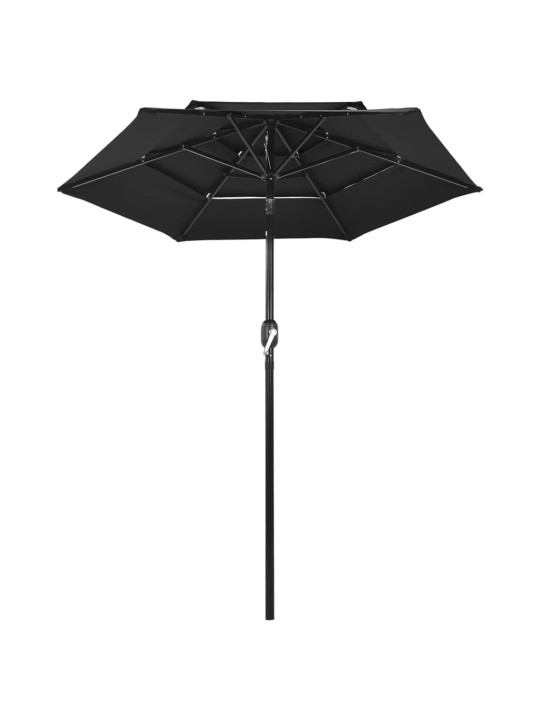 3-tasoinen aurinkovarjo alumiinitanko musta 2 m