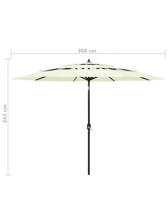 3-tasoinen aurinkovarjo alumiinitanko hiekka 3 m