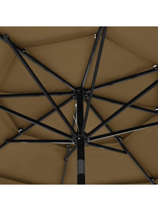 3-tasoinen aurinkovarjo alumiinitanko harmaanruskea 3 m