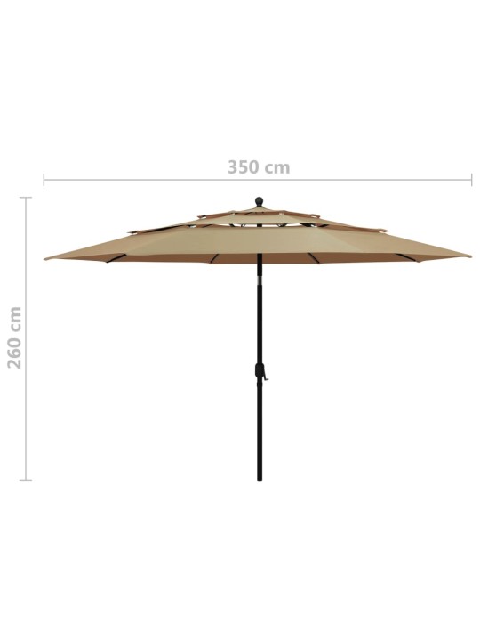 3-tasoinen aurinkovarjo alumiinitanko harmaanruskea 3,5 m