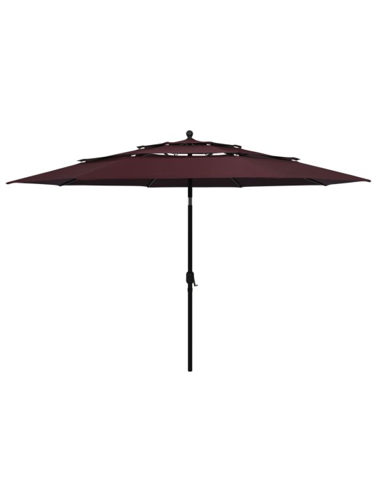 3-tasoinen aurinkovarjo alumiinitanko viininpunainen 3,5 m
