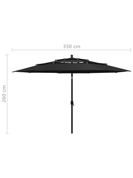 3-tasoinen aurinkovarjo alumiinitanko musta 3,5 m