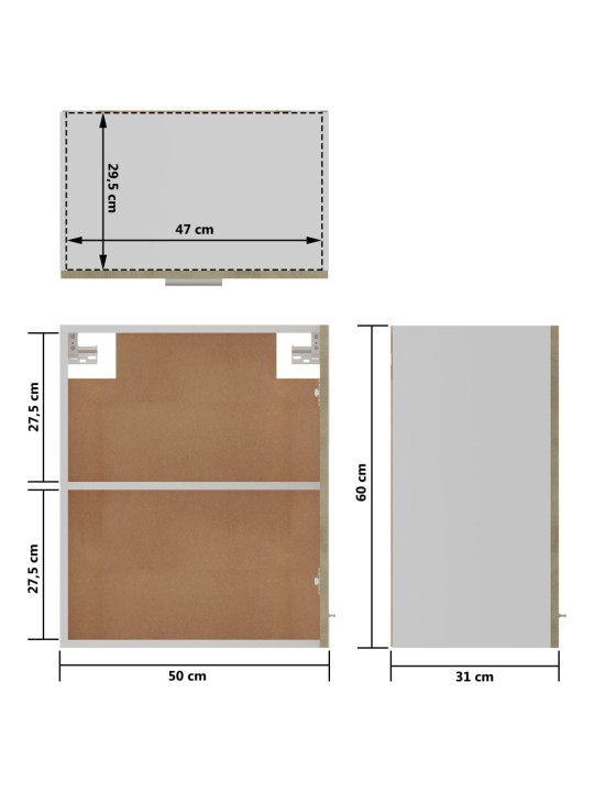 Seinäkaapit 2 kpl Sonoma-tammi 50x31x60 cm lastulevy