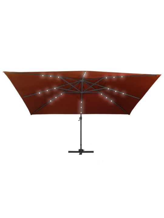 Aurinkovarjo cantilever LED-valoilla 400x300 cm terrakotta