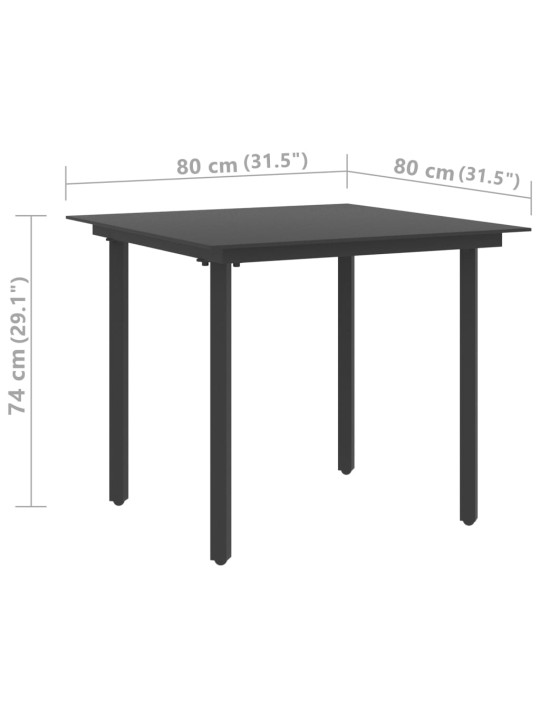 Puutarhan ruokapöytä musta 80x80x74 cm teräs ja lasi