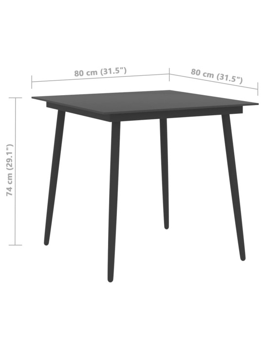 Puutarhan ruokapöytä musta 80x80x74 cm teräs ja lasi