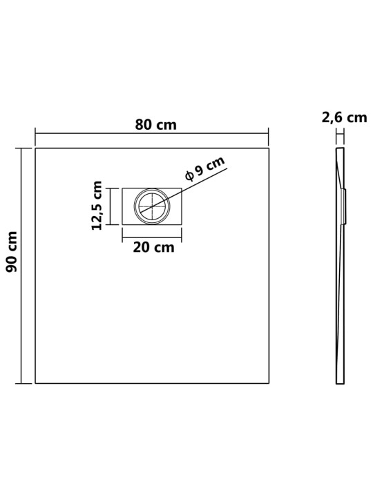 Suihkualusta SMC harmaa 90x80 cm