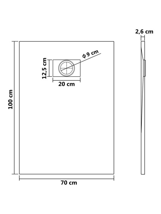 Suihkualusta SMC harmaa 100x70 cm