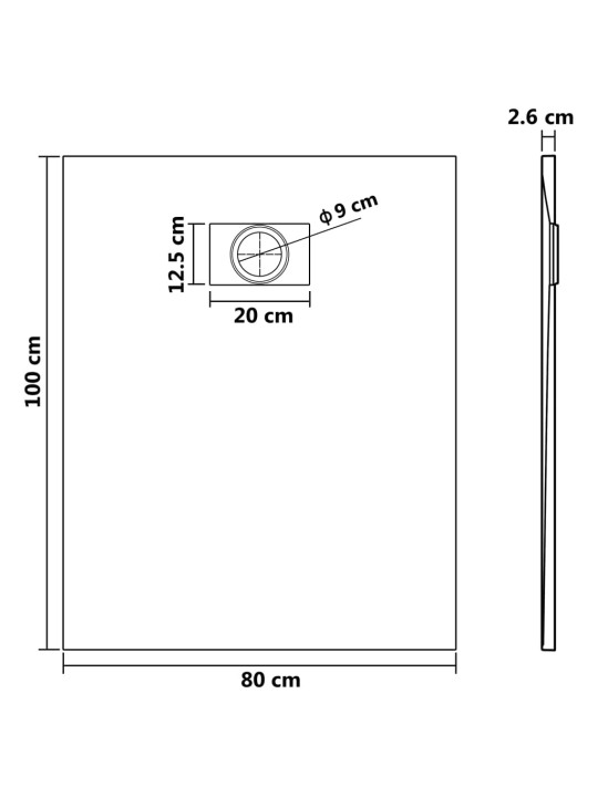 Suihkualusta SMC harmaa 100x80 cm