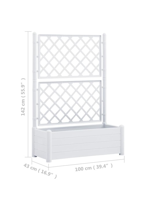 Kukkalaatikko säleiköllä 100x43x142 cm PP valkoinen