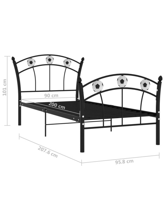 Sängynrunko jalkapallokoristeet musta metalli 90x200 cm