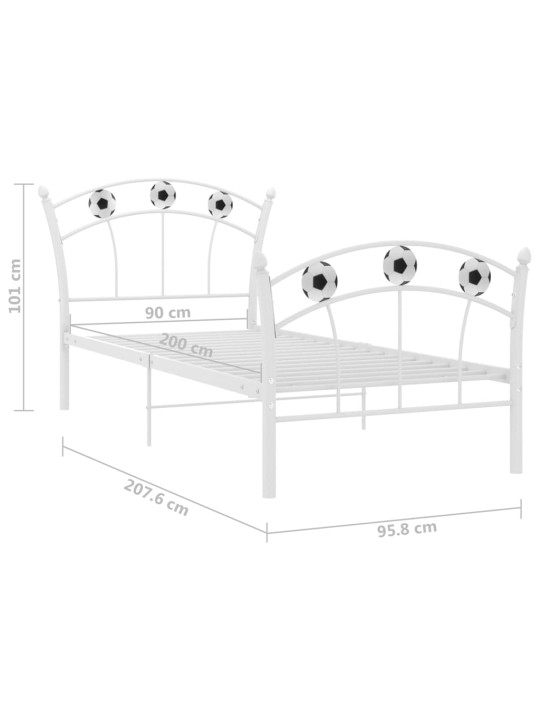 Sängynrunko jalkapallokoristeet valkoinen metalli 90x200 cm