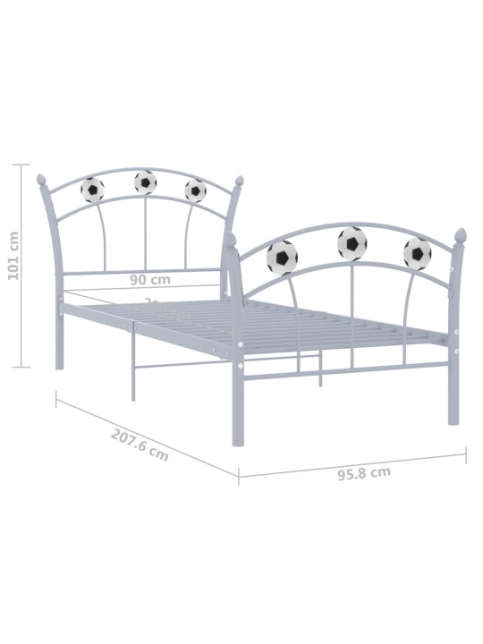 Sängynrunko jalkapallokoristeet harmaa metalli 90x200 cm