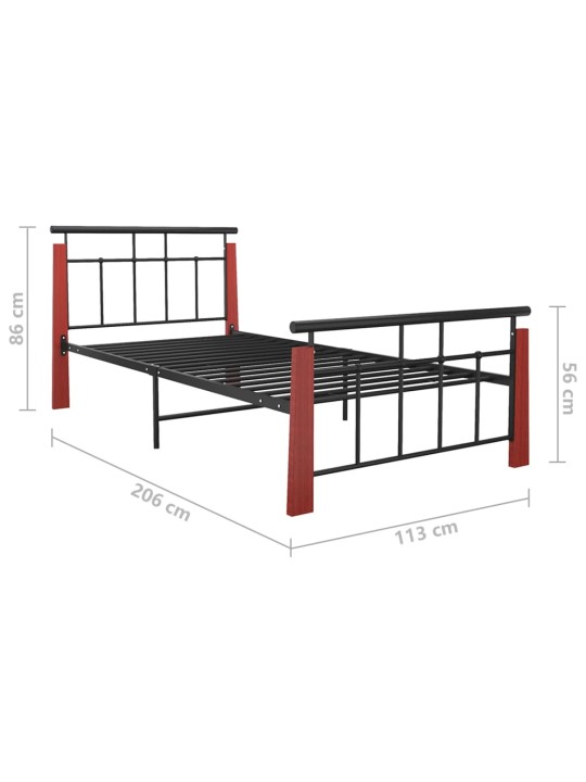 Sängynrunko metalli ja täysi tammi 100x200 cm