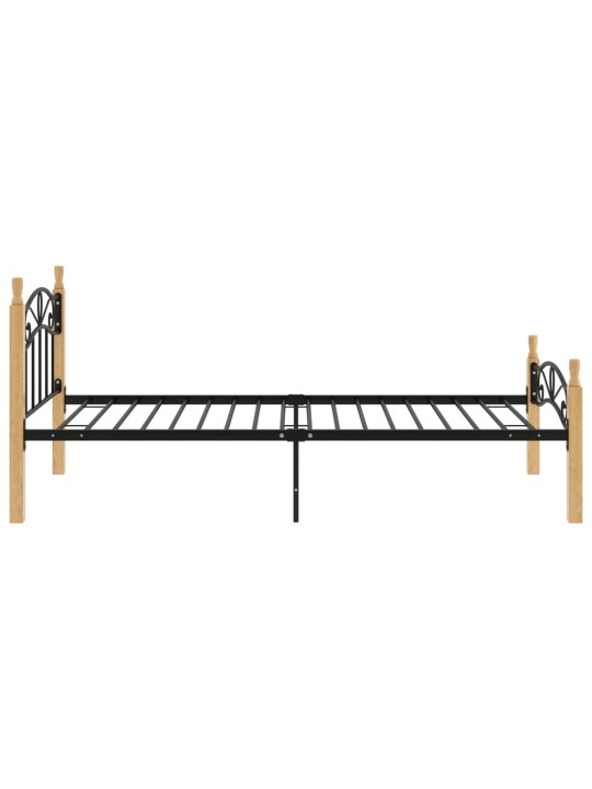 Sängynrunko musta metalli ja täysi tammi 90x200 cm