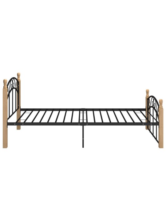 Sängynrunko musta metalli ja täysi tammi 90x200 cm