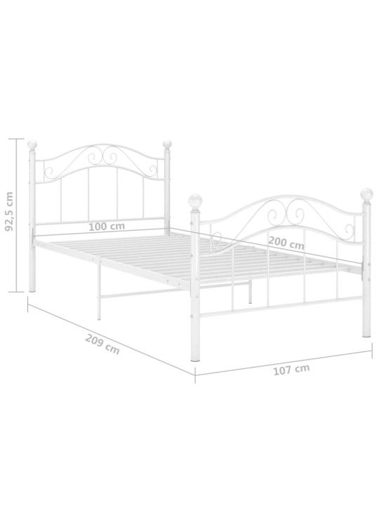 Sängynrunko valkoinen metalli 100x200 cm