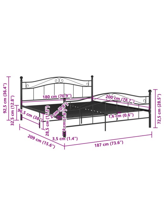 Sängynrunko musta metalli 180x200 cm
