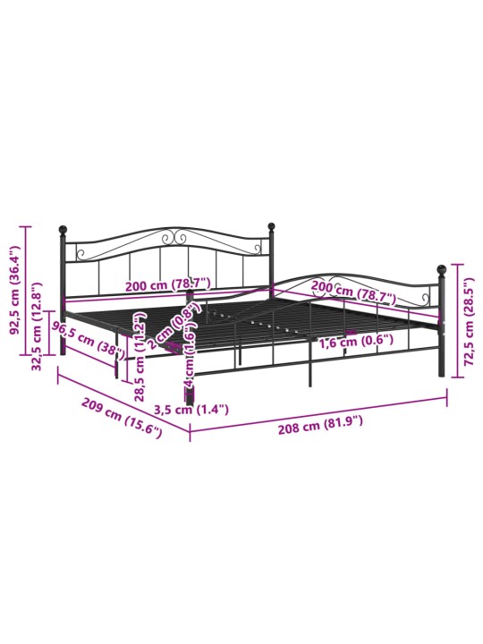 Sängynrunko musta metalli 200x200 cm