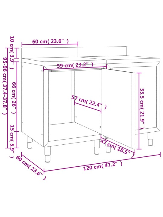 Kaupallinen työpöytä kaapilla 120x60x96 cm ruostumaton teräs