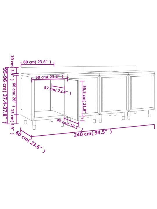 Kaupallinen työpöytä kaapilla 240x60x96 cm ruostumaton teräs