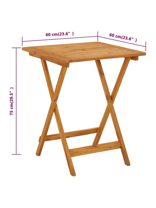 Kokoontaitettava puutarhapöytä 60x60x75 cm täysi akaasiapuu