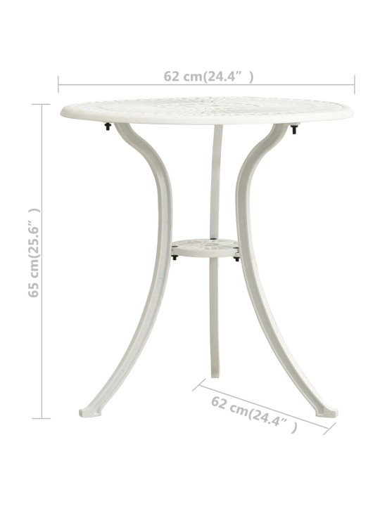 Puutarhapöytä valkoinen 62x62x65 cm valualumiini
