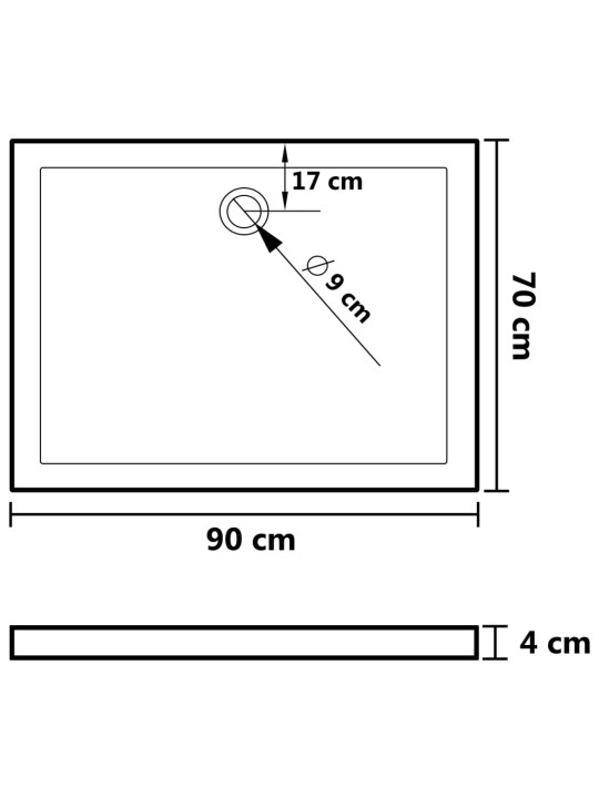 Suihkualusta valkoinen 90x70x4 cm ABS