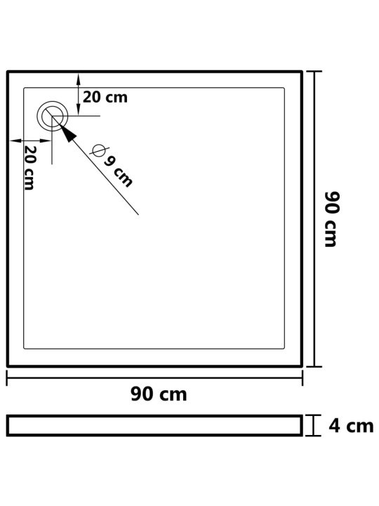 Suihkualusta valkoinen 90x90x4 cm ABS