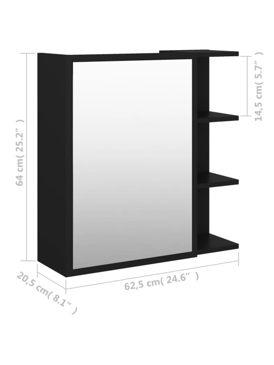 Kylpyhuoneen peilikaappi musta 62,5x20,5x64 cm lastulevy