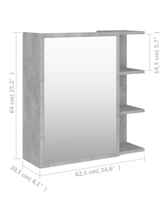 Kylpyhuoneen peilikaappi betoninharmaa 62,5x20,5x64cm lastulevy