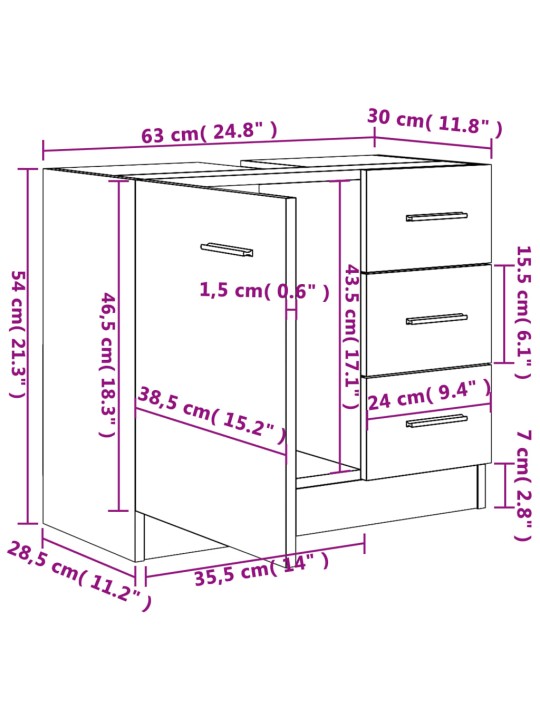 Allaskaappi musta 63x30x54 cm tekninen puu