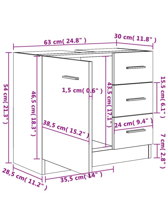 Allaskaappi betoninharmaa 63x30x54 cm lastulevy