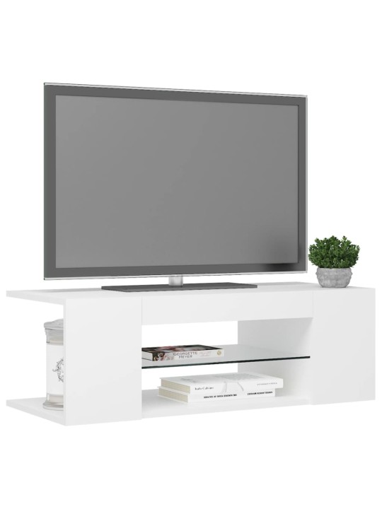 TV-taso LED-valoilla valkoinen 90x39x30 cm