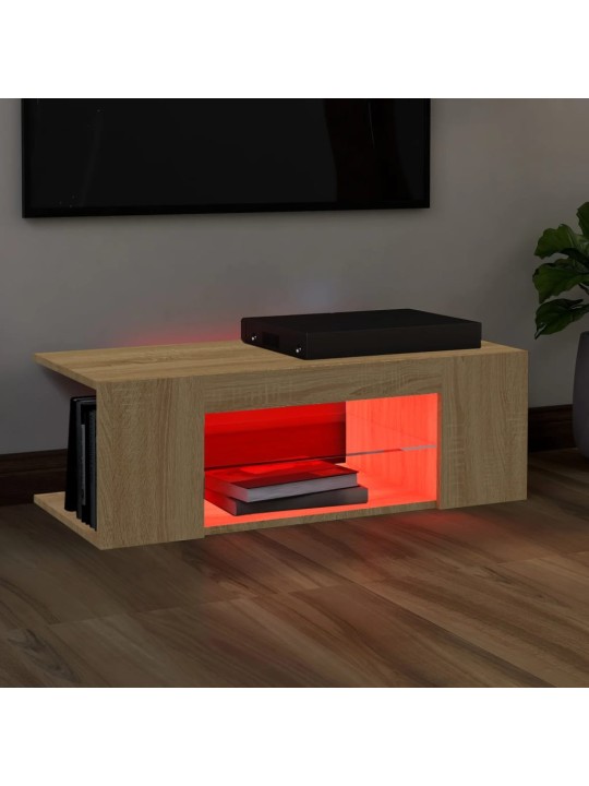 TV-taso LED-valoilla Sonoma-tammi 90x39x30 cm