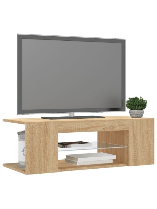 TV-taso LED-valoilla Sonoma-tammi 90x39x30 cm