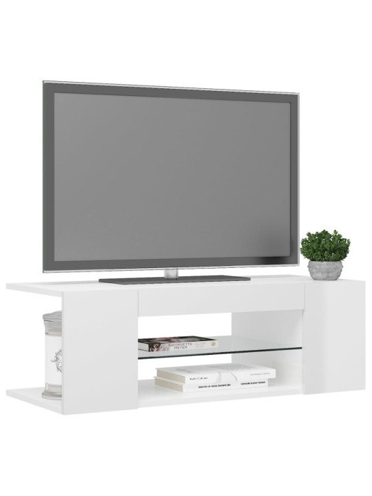 TV-taso LED-valoilla korkeakiilto valkoinen 90x39x30 cm