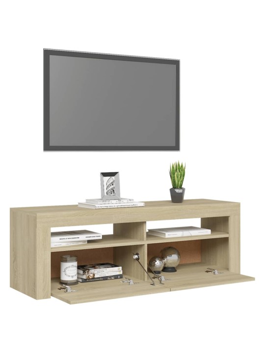 TV-taso LED-valoilla Sonoma-tammi 120x35x40 cm