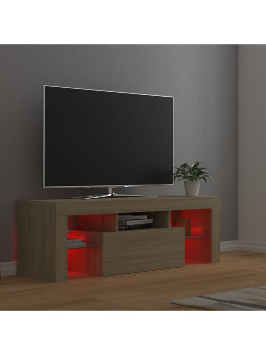 TV-taso LED-valoilla Sonoma-tammi 120x35x40 cm