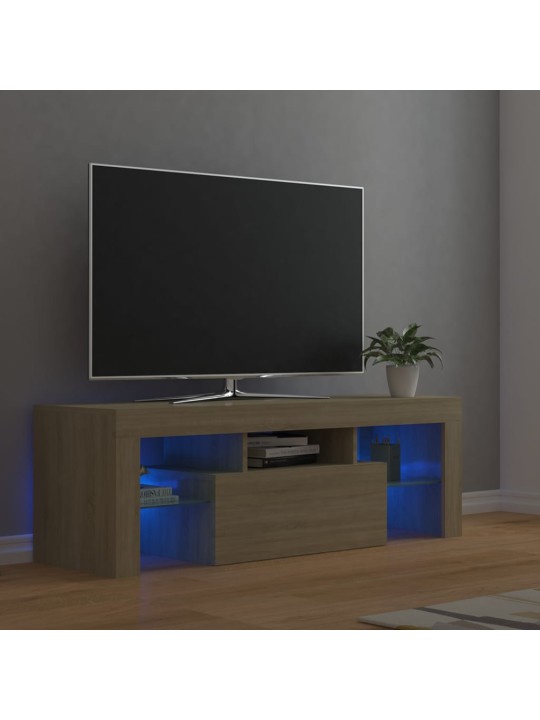 TV-taso LED-valoilla Sonoma-tammi 120x35x40 cm