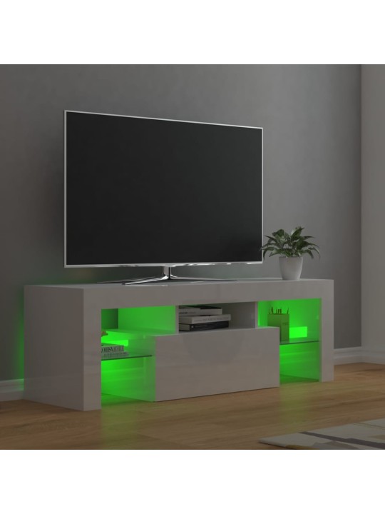 TV-taso LED-valoilla korkeakiilto valkoinen 120x35x40 cm