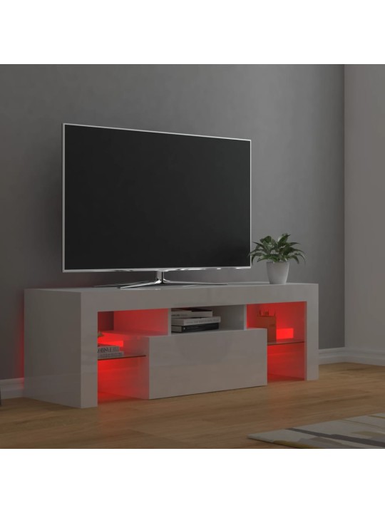 TV-taso LED-valoilla korkeakiilto valkoinen 120x35x40 cm