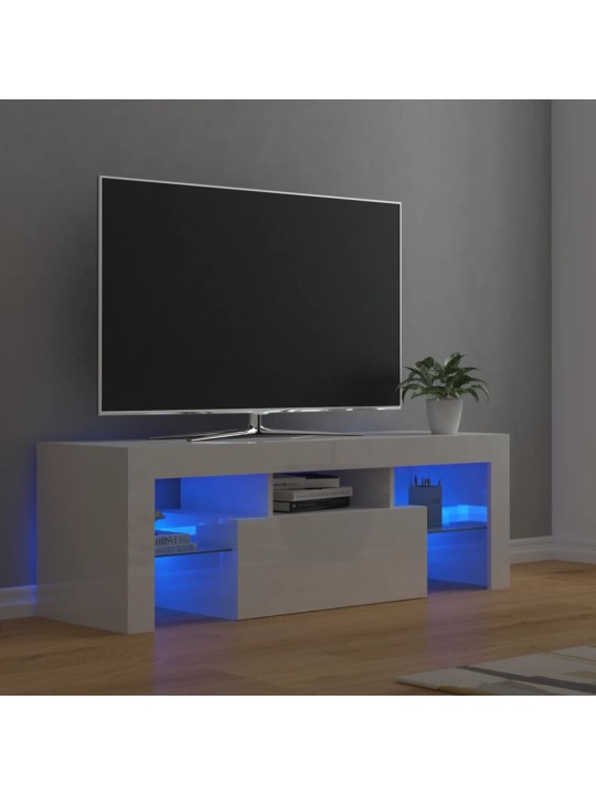 TV-taso LED-valoilla korkeakiilto valkoinen 120x35x40 cm