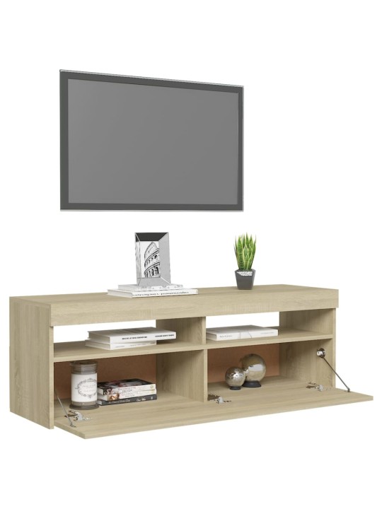 TV-taso LED-valoilla Sonoma-tammi 120x35x40 cm