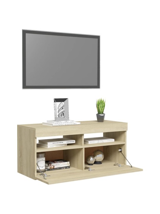 TV-taso LED-valoilla Sonoma-tammi 90x35x40 cm