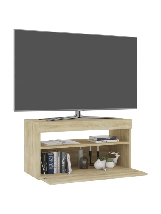 TV-taso LED-valoilla Sonoma-tammi 75x35x40 cm