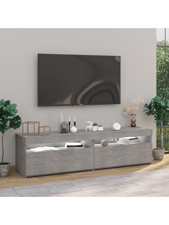 TV-tasot 2 kpl LED-valoilla betoninharmaa 75x35x40 cm