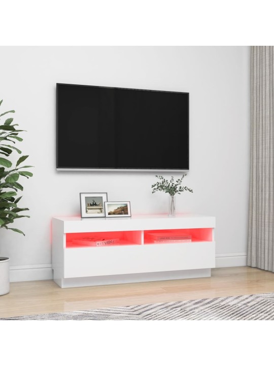 TV-taso LED-valoilla valkoinen 100x35x40 cm